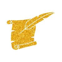 Vintage parchment and feather ink pen drawing in gold color style vector