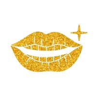 Smiling mouth and teeth drawing in gold color style vector