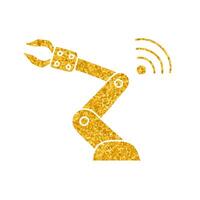 Wireless connected robotic arm drawing in gold color style vector