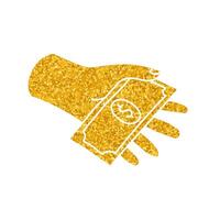 Hand holding money drawing in gold color style vector