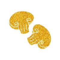Sliced mushroom drawing in gold color style vector
