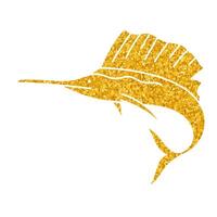 Sailfish drawing in gold color style vector