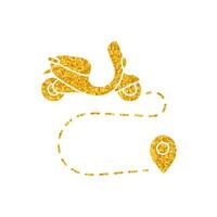 drawing in gold color style map scooter route vector