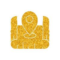 drawing in gold color style map pin on curled paper icon vector