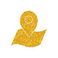 drawing in gold color style map pin on paper icon vector