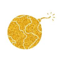 Explosive earth drawing in gold color style vector