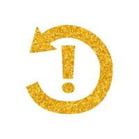 Counterclockwise rotating arrow icon with exclamation mark drawing in gold color style vector
