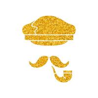 Ship captain hat and cigarette holder drawing in gold color style vector