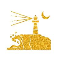 Lighthouse drawing in gold color style vector