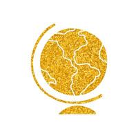 Educational globe drawing in gold color style vector