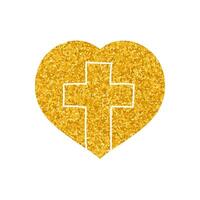 Christian cross inside heart shape drawing in gold color style vector