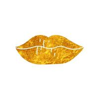 Female lip drawing in realistic gold color style vector