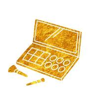 Travel make up kit drawing in realistic gold color style vector
