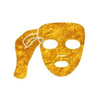 Facial mask sheet drawing in realistic gold color style vector