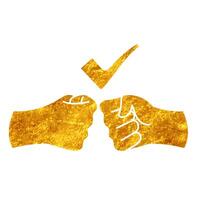 Fist hand shake drawing in realistic gold color style vector