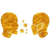 Masked man and sick man icon face mask protection drawing in realistic gold color style vector