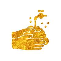 Hand washing drawing in realistic gold color style vector