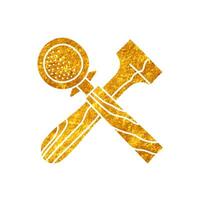 Coffee tamper and portafilter drawing in realistic gold color style vector