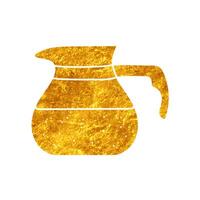 Drinking serving jug coffee, tea, milk, chocolate beverage drawing in realistic gold color style vector