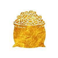 Coffee beans sack drawing in realistic gold color style vector
