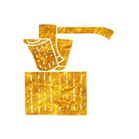 Wood splitting axe drawing in realistic gold color style vector