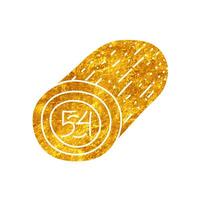 Single wood log with marking drawing in realistic gold color style vector