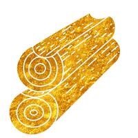 Cabin wood log stack drawing in realistic gold color style vector