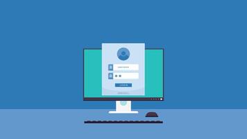 Computer screen with a login user password animation video