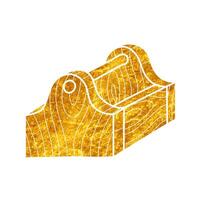 Wooden vintage tool box drawing in realistic gold color style vector