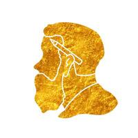 Hipster woodworker with pencil on his ear drawing in realistic gold color style vector