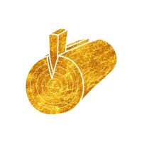 Wood timber log splitting wedge drawing in realistic gold color style vector