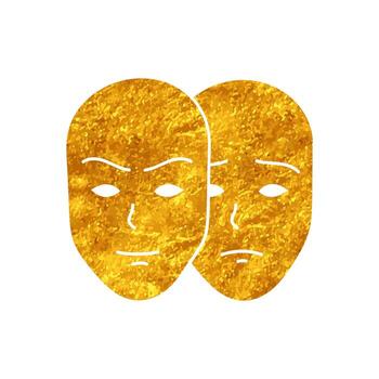 profundo falso icono dos cara mascaras con diferente estados de ánimo dibujo en realista oro color estilo vector