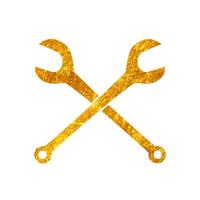 Woodworking table saw arbor wrenches drawing in realistic gold color style vector