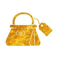 Designer bag drawing in realistic gold color style vector