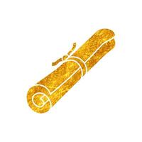 Parchment roll drawing in realistic gold color style vector