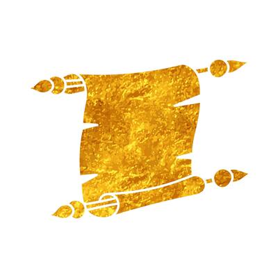 Vintage parchment roll drawing in realistic gold color style