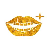 Smiling mouth and teeth drawing in realistic gold color style vector