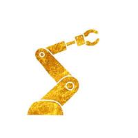 Robotic arm drawing in realistic gold color style vector