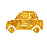 Battery powered car drawing in realistic gold color style vector