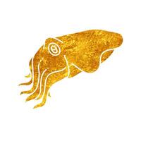 Squid drawing in realistic gold style vector