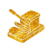 Bread slicing knife drawing in realistic gold color style vector