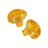 Sliced mushroom drawing in realistic gold color style vector
