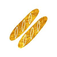 Baguette bread drawing in realistic gold color style vector