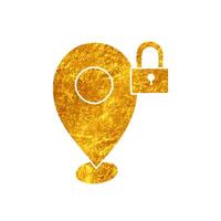 drawing in realistic gold color style map pin with padlock vector