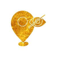 drawing in realistic gold color style map pin with eye vector