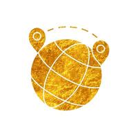 drawing in realistic gold color style map pin route on globe icon vector