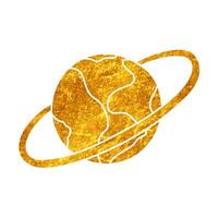 drawing in realistic gold color style global business icon vector