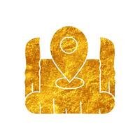 drawing in realistic gold color style map pin on curled paper icon vector