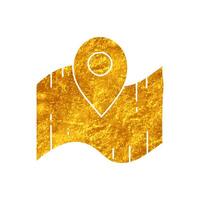 drawing in realistic gold color style map pin on paper vector