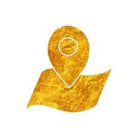 drawing in realistic gold color style map pin on paper icon vector